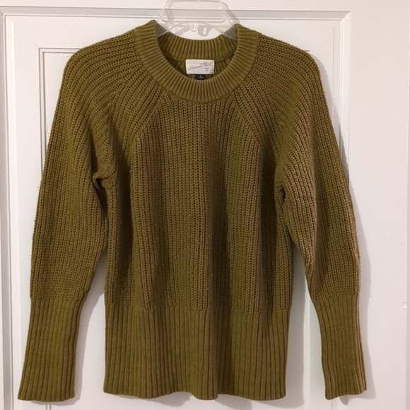 Olive Green Knit Raglan Sweater Cotton Comfy Feminine - Picture 1 of 4
